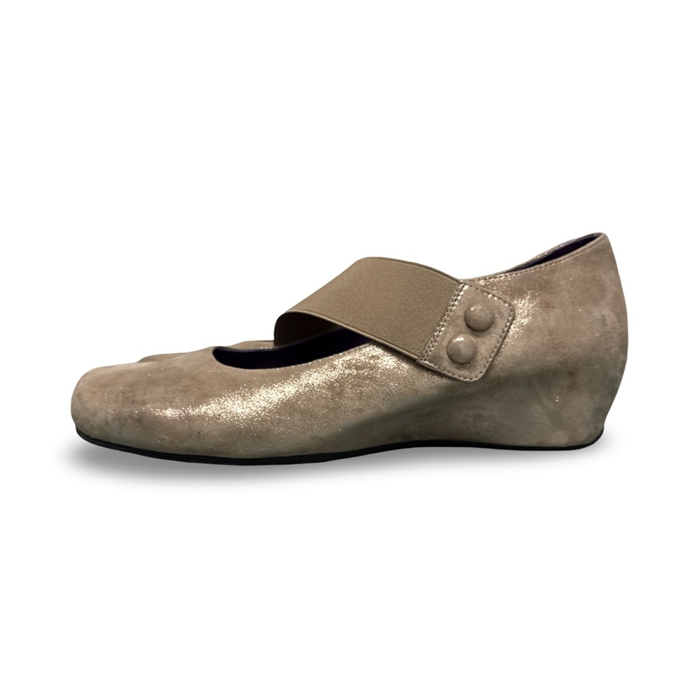 Vaneli Taupe Metallic Suede Wedge Mary Jane